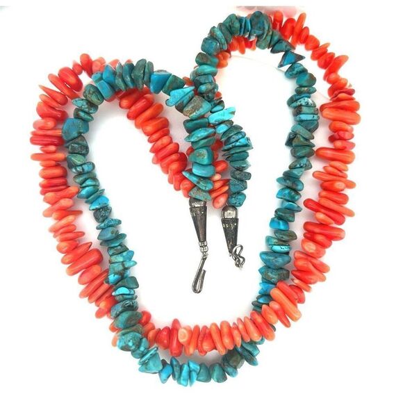 Coral & Turquoise Double Necklace - Picture 1 of 6